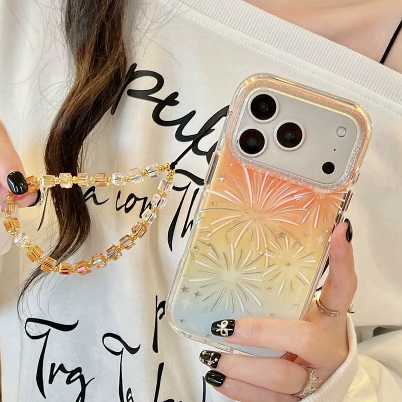 高级感鎏金爆闪烟花适用于iphone17promax苹果16手机壳套14气囊15