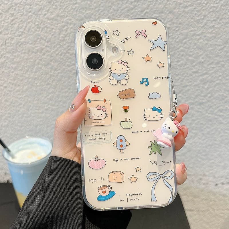 日韩卡通KT猫挂件适用iPhone16promax苹果15手机壳14亮面17小清新