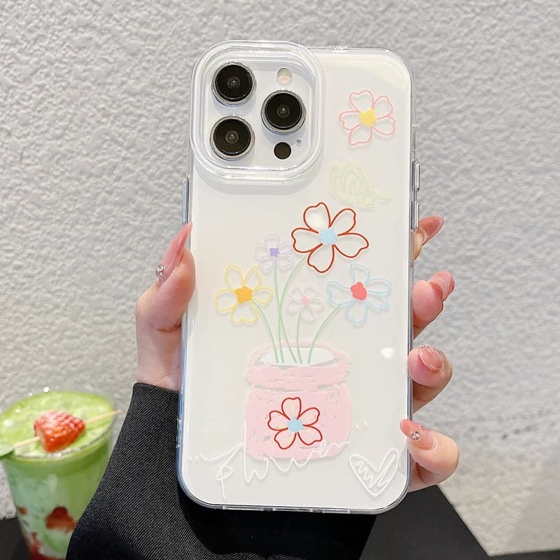 小清新涂鸦花朵适用苹果16promax手机壳iPhone17新款1415个性创意